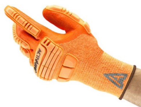 GLOVE IMPACT 15G HIVIZ;ORANGE A2 NITRILE PALM - Latex, Supported